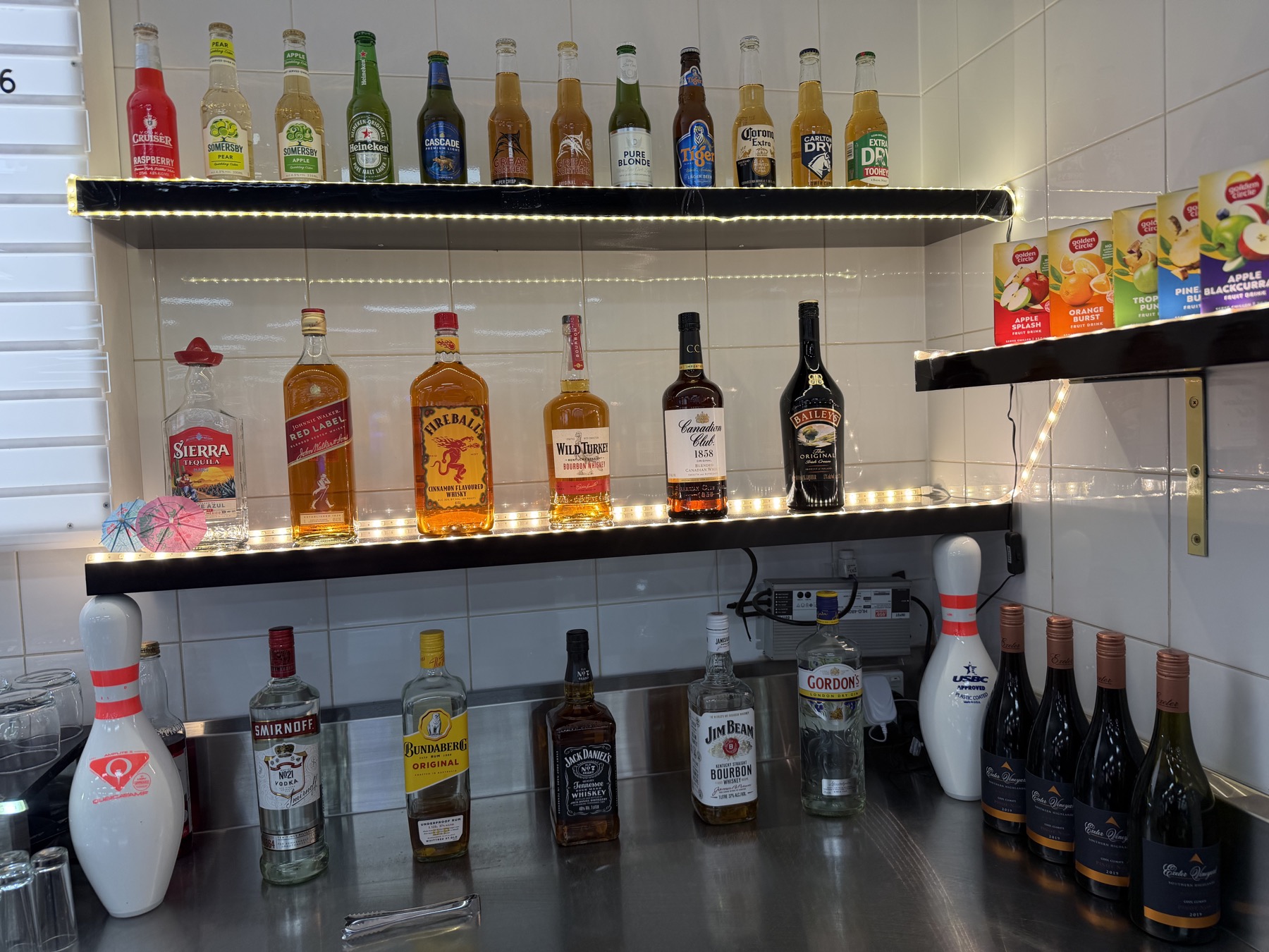 Licensed bar drinks display