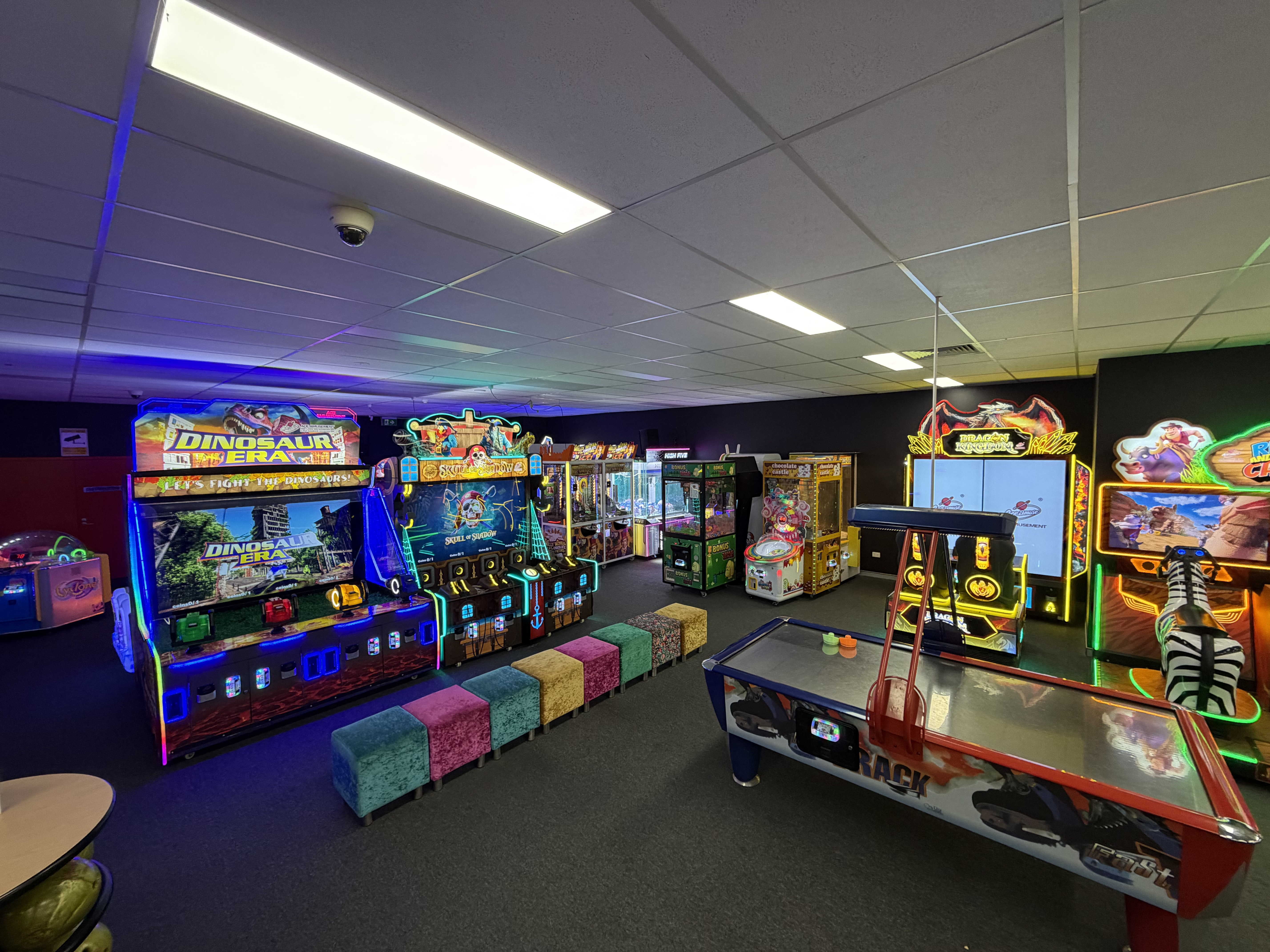 Arcade games and seating area